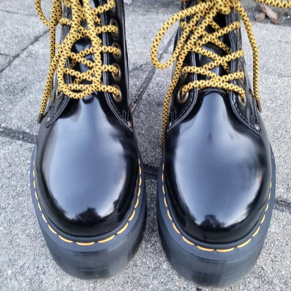 Dr. Martens Black Combat Boots with Yellow Laces - Picture 4 of 15